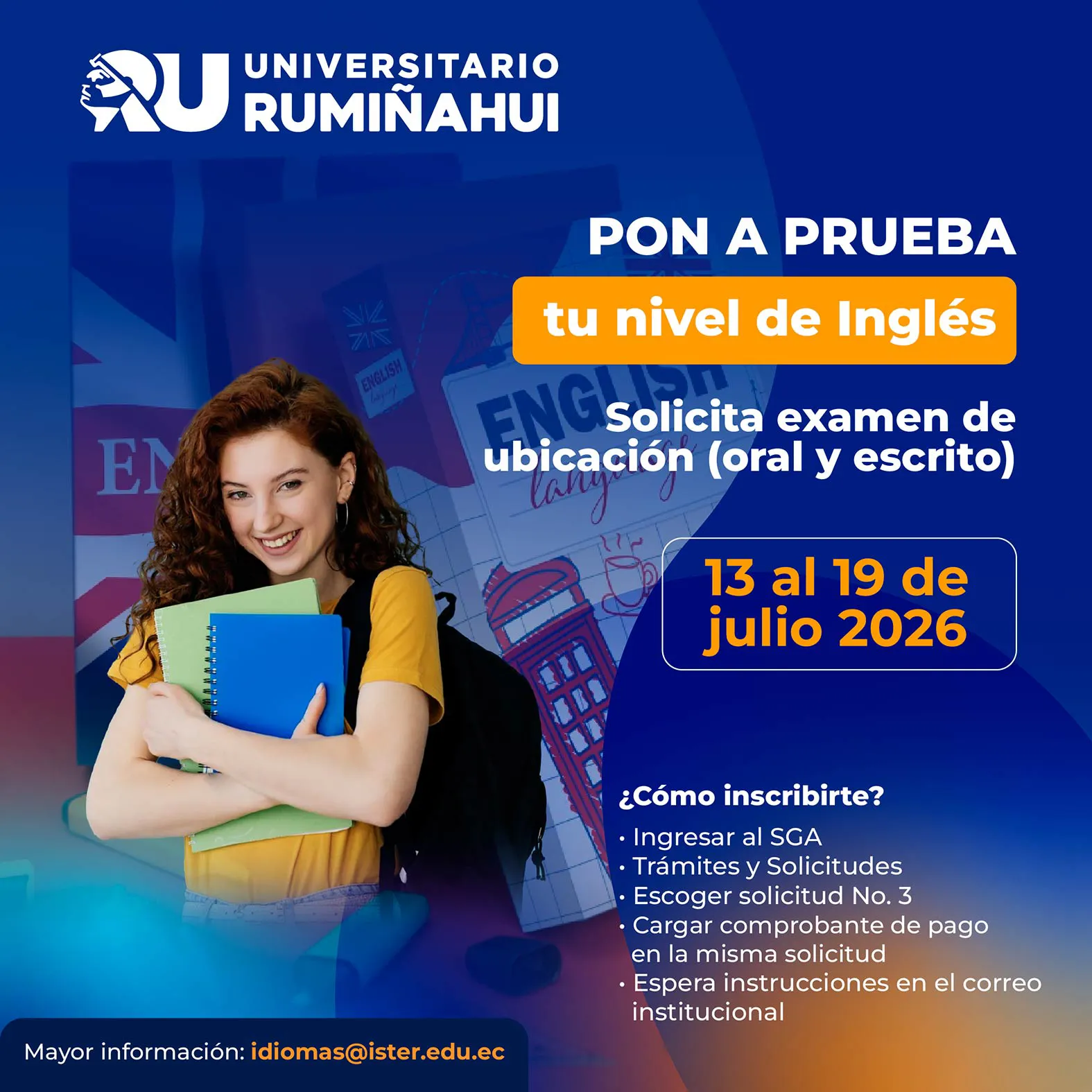 Examen de ubicación de inglés oral y escrito del Universitario Rumiñahui para determinar nivel de inglés.