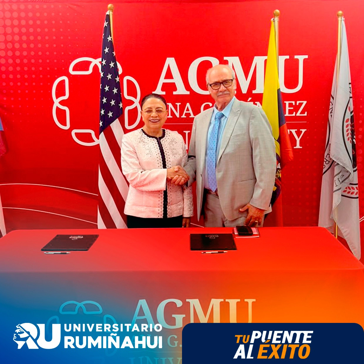 Representante de Ana G. Méndez University durante su intervención en el acto de firma con el Universitario Rumiñahui.